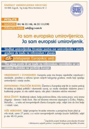 Zašto su članovi sindikata umirovljenika hrvatske glasovali za europsku uniju?