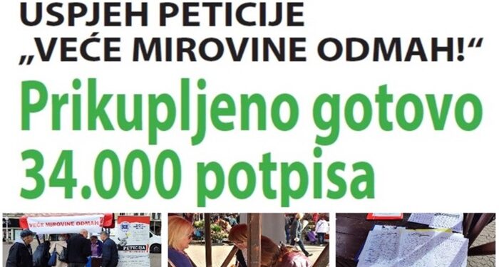 Uspjeh peticije “Veće mirovine odmah!”